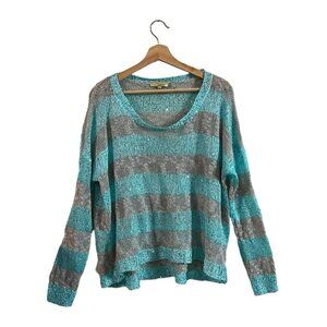 Cecico Open Knit Sweater Size Large Gray Blue Sequin Sparkle Sheer